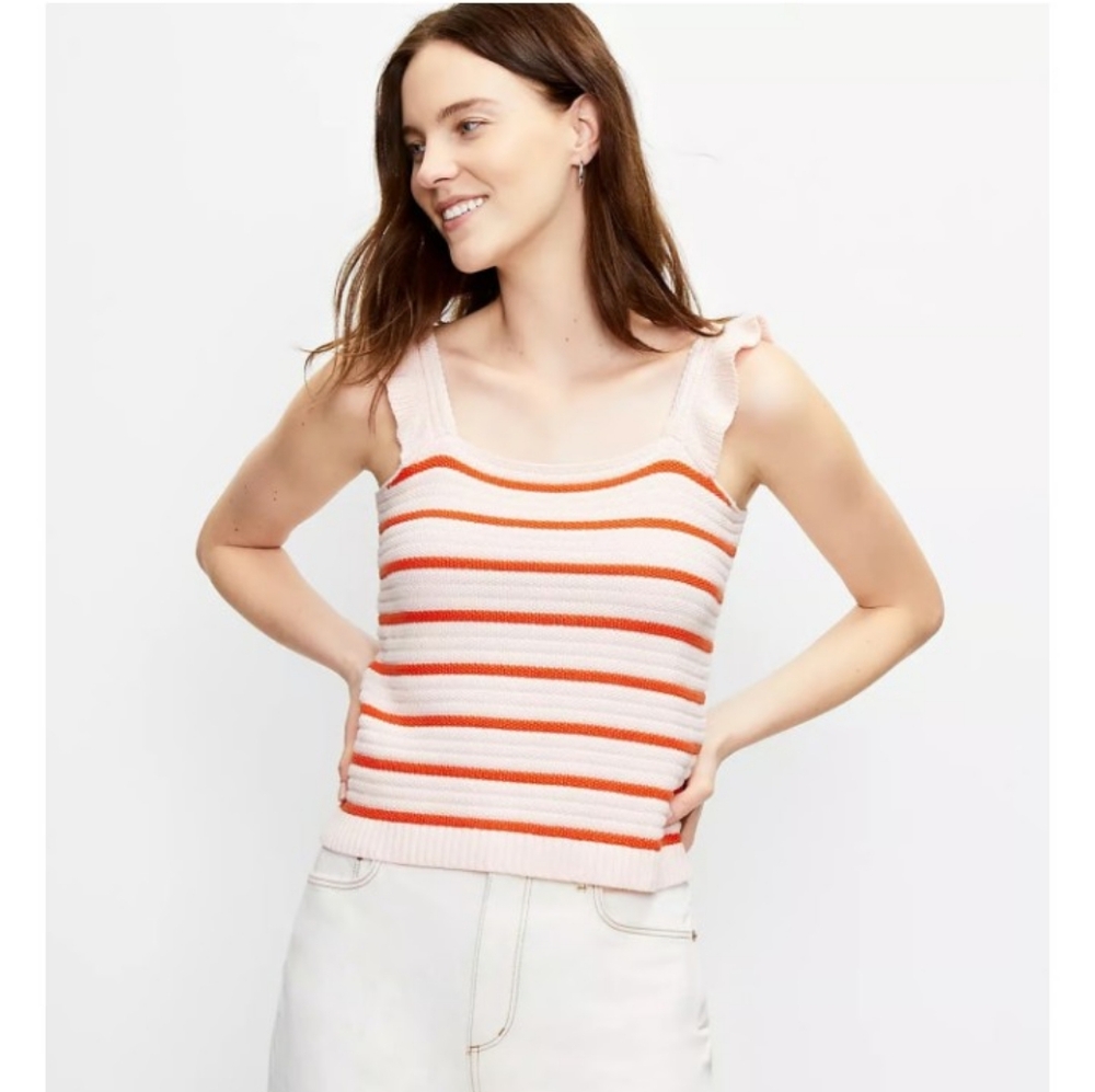 LOFT Red and White Striped Knit Top